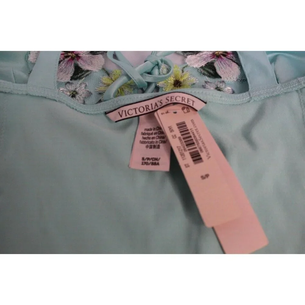 NWT Victoria Secret Lt. Blue/Green Lace Embellished Side Zip Cami Size Small - Picture 11 of 14